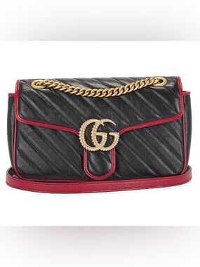 Gucci GG Marmont Small Matelassé Shoulder Bag Black & Red